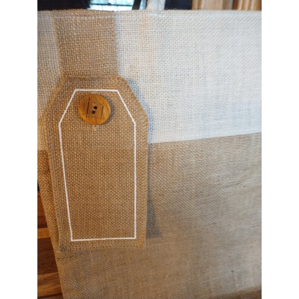 Mudpie Button Burlap Tote 16" Tall 14 1/2" Wide - Picture 3 of 4
